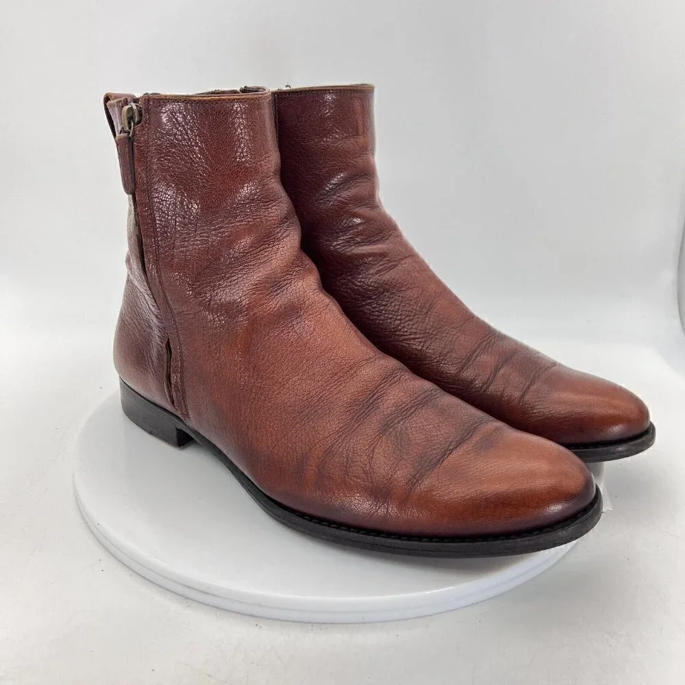Sergio Rossi Chelsea Women Size US 7 UK 6 Ankle Boot Brown Leather Side Zip